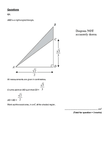 Mathematics exam paper with marking