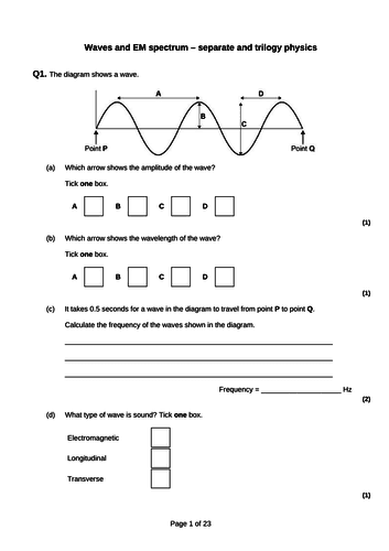 Physics exam paper with marking