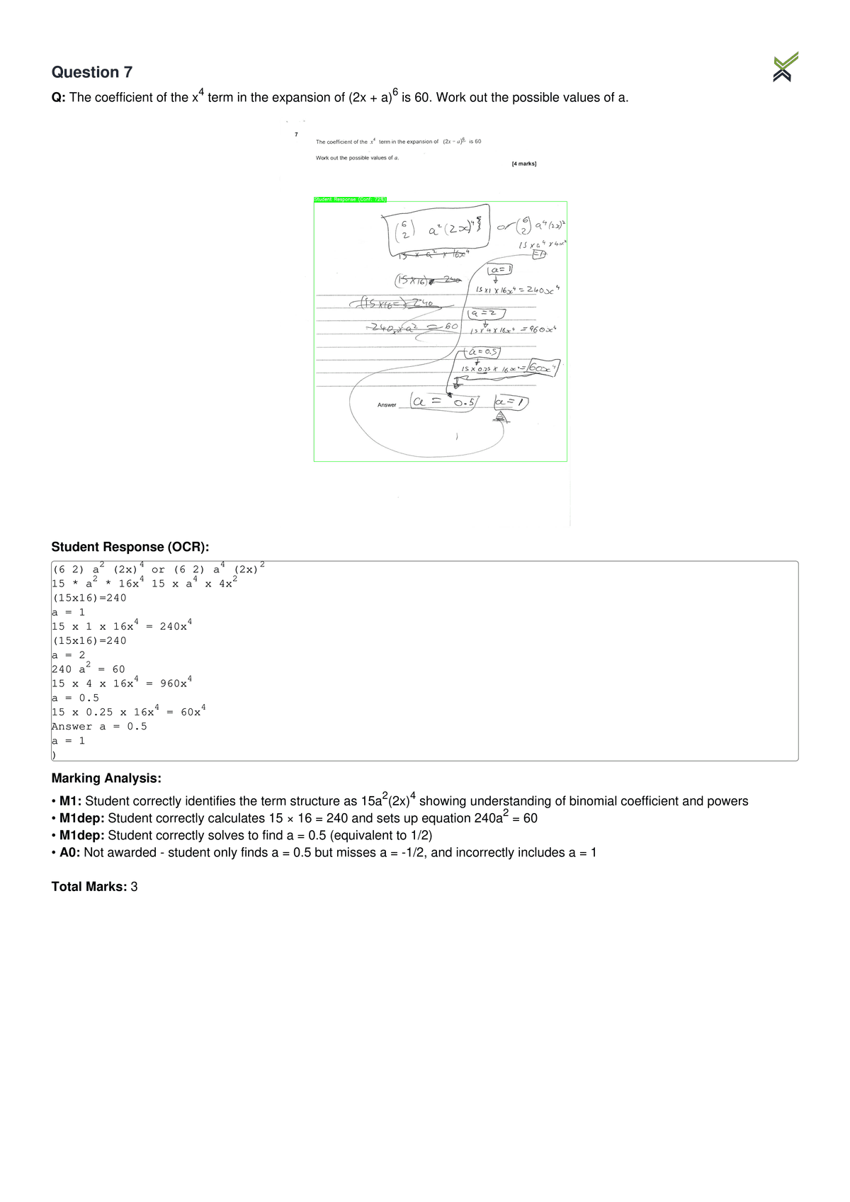 Sample automated PDF report page 11 showing student performance analysis