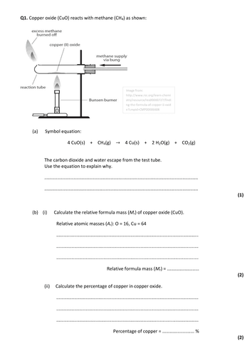 Chemistry exam paper with marking